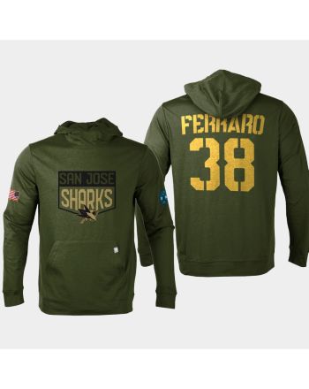 San Jose Sharks 38 Mario Ferraro Military Olive Equipment Pullover Hoodie Olive