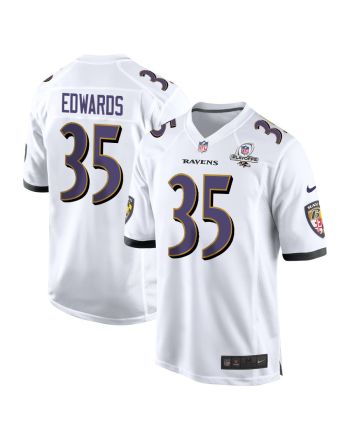 Gus Edwards 35 Baltimore Ravens 2023 Playoffs Patch Game Men Jersey - White