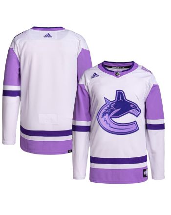 Vancouver Canucks Hockey Fights Cancer Primegreen Men Jersey - White/Purple