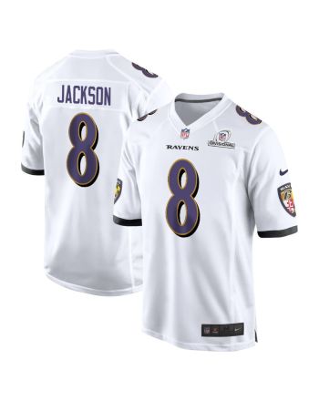 Lamar Jackson 8 Baltimore Ravens 2024 Divisional Patch Game Men Jersey - White