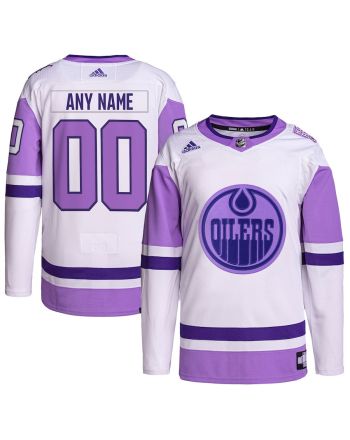 Edmonton Oilers Hockey Fights Cancer Primegreen Custom Men Jersey - White/Purple