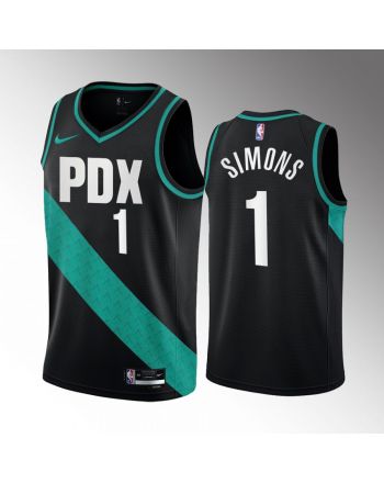 Anfernee Simons 1 2022-23 Portland Trail Blazers Black City Edition Men Jersey PDX Logo