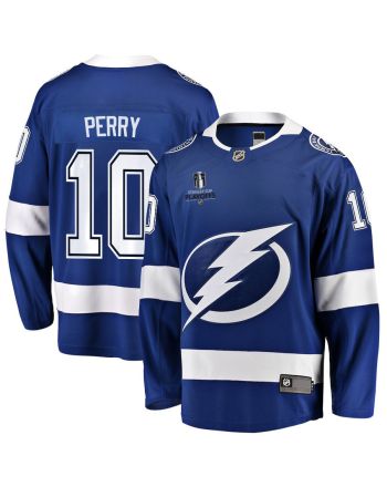 Corey Perry 10 Tampa Bay Lightning Stanley Cup 2023 Playoffs Patch Home Breakaway Men Jersey - Blue