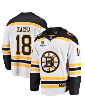 Pavel Zacha 18 Boston Bruins Stanley Cup 2023 Playoffs Patch Away Breakaway Men Jersey - White