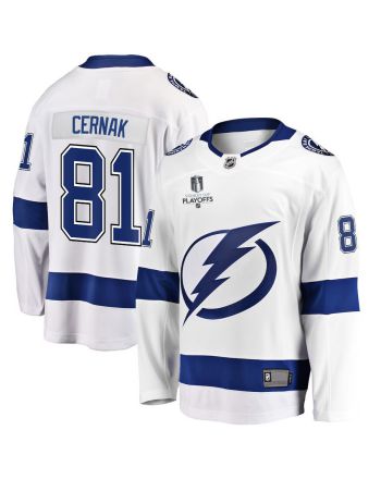 Erik Cernak 81 Tampa Bay Lightning Stanley Cup 2023 Playoffs Patch Away Breakaway Men Jersey - White