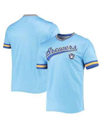 Men's Stitches Powder Blue/Royal Milwaukee Brewers Cooperstown Collection V-Neck Team Color Jersey Jersey