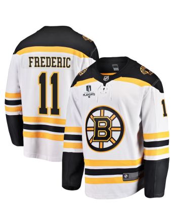 Trent Frederic 11 Boston Bruins Stanley Cup 2023 Playoffs Patch Away Breakaway Men Jersey - White