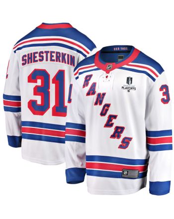 Igor Shesterkin 31 New York Rangers Stanley Cup 2023 Playoffs Patch Away Breakaway Men Jersey - White