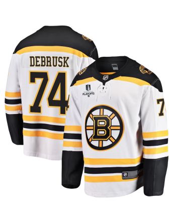 Jake DeBrusk 74 Boston Bruins Stanley Cup 2023 Playoffs Patch Away Breakaway Men Jersey - White