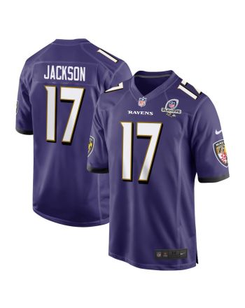 Josh Johnson 17 Baltimore Ravens 2023 Playoffs Patch Game Men Jersey - Purple