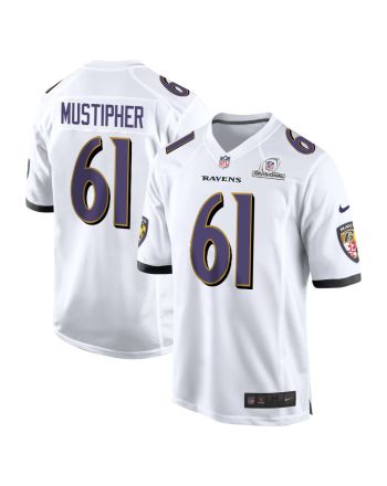 Sam Mustipher 61 Baltimore Ravens 2024 Divisional Patch Game Men Jersey - White