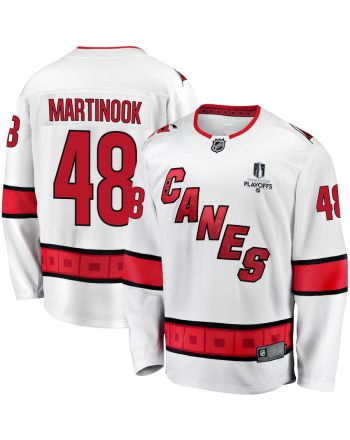 Jordan Martinook 48 Carolina Hurricanes Stanley Cup 2023 Playoffs Patch Away Breakaway Men Jersey - White