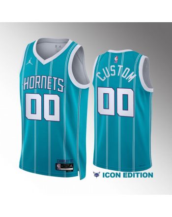 Custom 00 Charlotte Hornets Teal Men Jersey 2022-23 Icon Edition Swingman