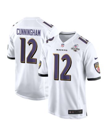 Malik Cunningham 12 Baltimore Ravens 2023 Playoffs Patch Game Men Jersey - White