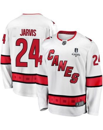 Seth Jarvis 24 Carolina Hurricanes Stanley Cup 2023 Playoffs Patch Away Breakaway Men Jersey - White