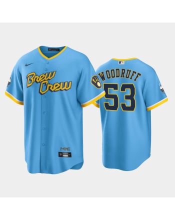 Men's Milwaukee Brewers 53 Brandon Woodruff 2022-23 City Connect Powder Blue Jersey