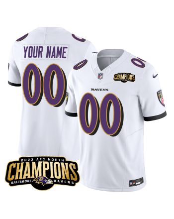 Baltimore Ravens 2023 AFC North Champions Patch Game Men Custom Jersey - White