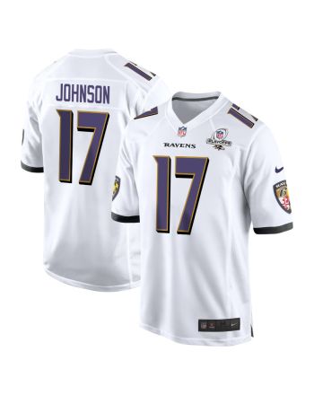 Josh Johnson 17 Baltimore Ravens 2023 Playoffs Patch Game Men Jersey - White