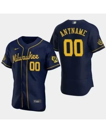 Men Milwaukee Brewers Customized 2020 Navy 50th Anniversary Jersey Jersey