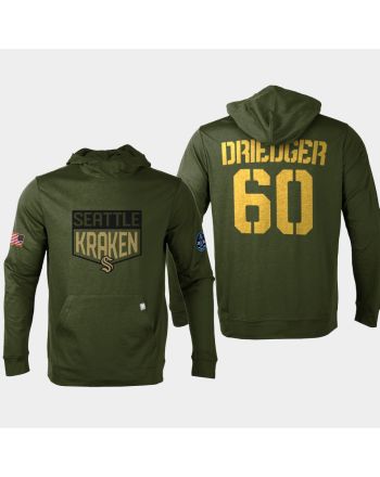 Seattle Kraken 60 Chris Driedger 2022 Salute to Service Olive Pullover Hoodie