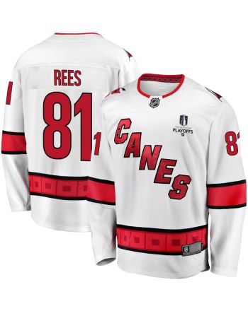 Jamieson Rees 81 Carolina Hurricanes Stanley Cup 2023 Playoffs Patch Away Breakaway Men Jersey - White