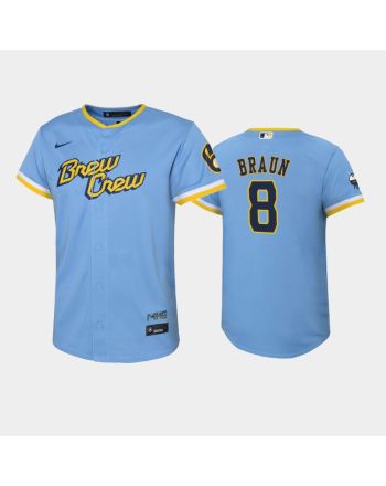 2022-23 City Connect Youth Milwaukee Brewers Ryan Braun 8 Ryan Braun Jersey - Powder Blue