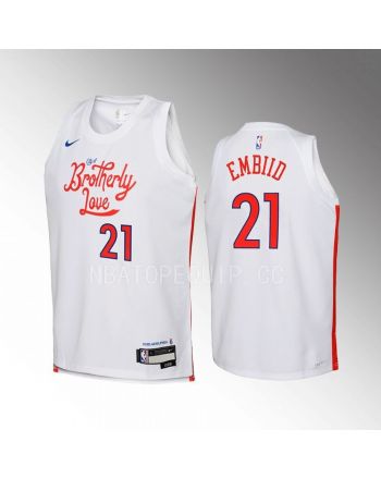 Philadelphia 76ers Joel Embiid 21 City Edition White Youth Jersey Swingman