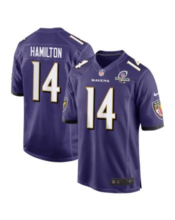 Kyle Hamilton 14 Baltimore Ravens 2023 Playoffs Patch Game Men Jersey - Purple