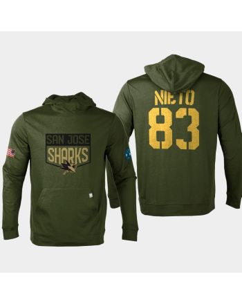 San Jose Sharks 83 Matt Nieto Military Olive Equipment 2022 Pullover Hoodie Olive