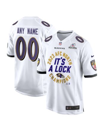 Baltimore Ravens 2023 AFC North Champions It's A Lock Game Men Custom Jersey - White