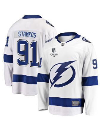 Steven Stamkos 91 Tampa Bay Lightning Stanley Cup 2023 Playoffs Patch Away Breakaway Men Jersey - White