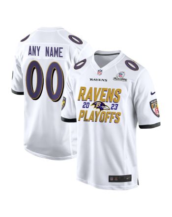 Baltimore Ravens 2023 Playoffs Iconic Game Men Custom Jersey - White