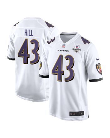 Justice Hill 43 Baltimore Ravens 2023 Playoffs Patch Game Men Jersey - White