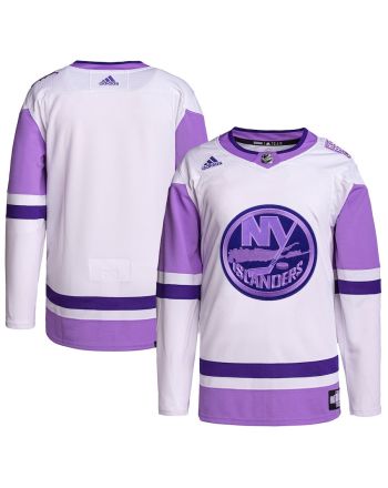 New York Islanders Hockey Fights Cancer Primegreen Men Jersey - White/Purple