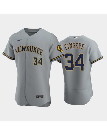 Milwaukee Brewers 34 Rollie Fingers Road Team Gray Jersey Jersey