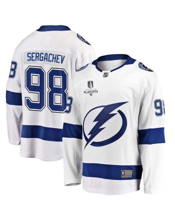 Mikhail Sergachev 98 Tampa Bay Lightning Stanley Cup 2023 Playoffs Patch Away Breakaway Men Jersey - White