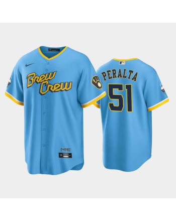 Men's Milwaukee Brewers 51 Freddy Peralta 2022-23 City Connect Powder Blue Jersey