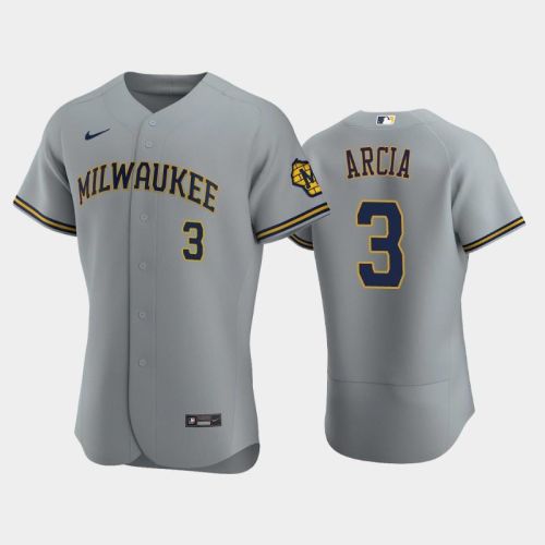 Milwaukee Brewers 3 Orlando Arcia Road Team Gray Jersey Jersey