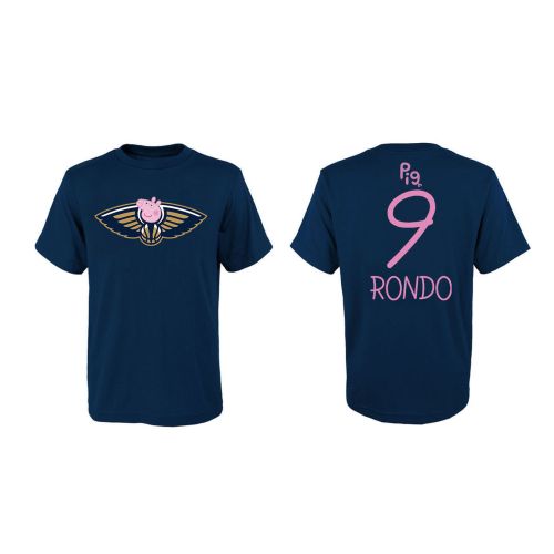 Rajon Rondo 9 New Orleans Pelicans Pig Print T-Shirt - Navy