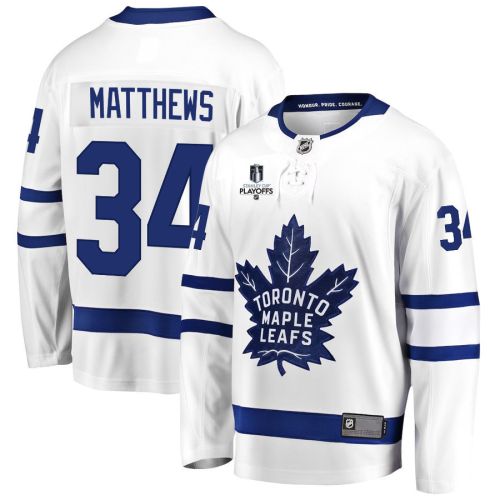 Auston Matthews 34 Toronto Maple Leafs Stanley Cup 2023 Playoffs Patch Away Breakaway Men Jersey - White