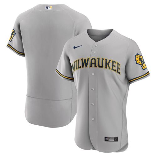 Milwaukee Brewers Road Team Logo Elite Jersey - Gray