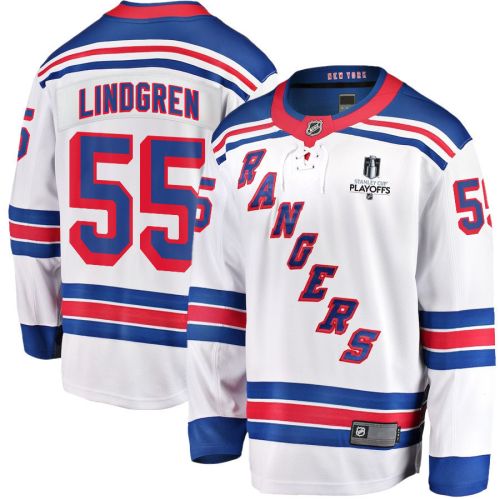 Ryan Lindgren 55 New York Rangers Stanley Cup 2023 Playoffs Patch Away Breakaway Men Jersey - White