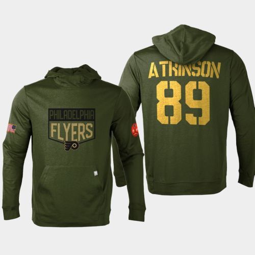 Philadelphia Flyers 89 Cam Atkinson 2022 Salute to Service Olive Pullover Hoodie