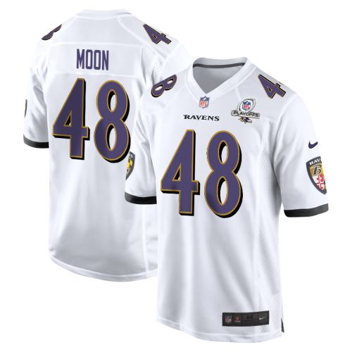 Jeremiah Moon 48 Baltimore Ravens 2023 Playoffs Patch Game Men Jersey - White