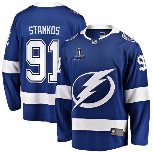 Steven Stamkos  91 Tampa Bay Lightning Stanley Cup 2023 Playoffs Patch Home Breakaway Men Jersey - Blue