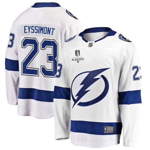 Mikey Eyssimont 23 Tampa Bay Lightning Stanley Cup 2023 Playoffs Patch Away Breakaway Men Jersey - White