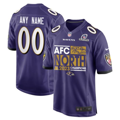 Baltimore Ravens 2023 AFC North Champions Game Men Custom Jersey - Purple