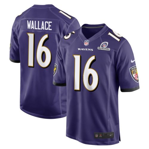 Tylan Wallace 16 Baltimore Ravens 2024 Divisional Patch Game Men Jersey - Purple