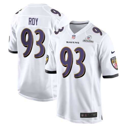 Bravvion Roy 93 Baltimore Ravens 2024 Divisional Patch Game Men Jersey - White