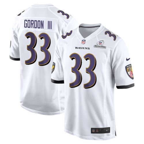 Melvin Gordon III 33 Baltimore Ravens 2024 Divisional Patch Game Men Jersey - White